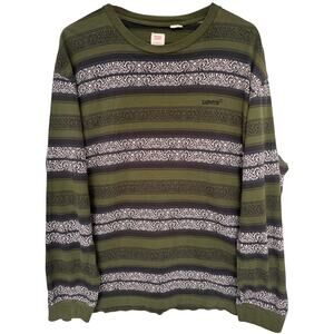 Levis Vintage Style Shirt Mens Large Green Pattern Striped Sweater Casual
